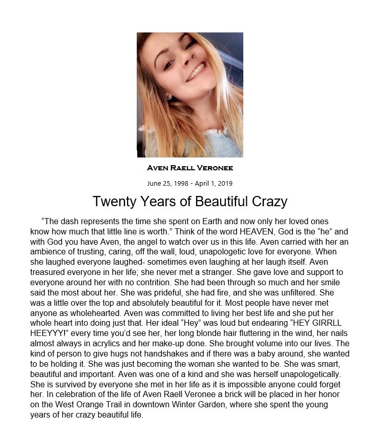 Aven Veronee OBIT